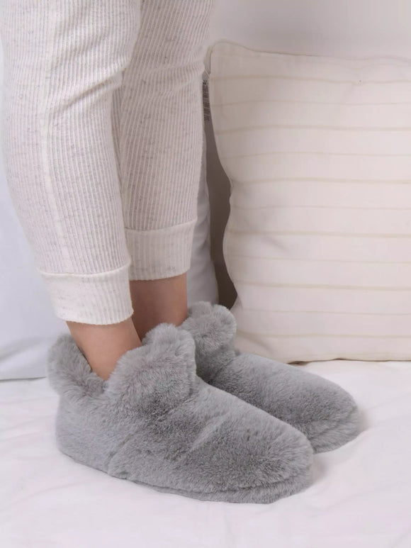 Totes Ladies Faux Fur Boot Slippers- Grey