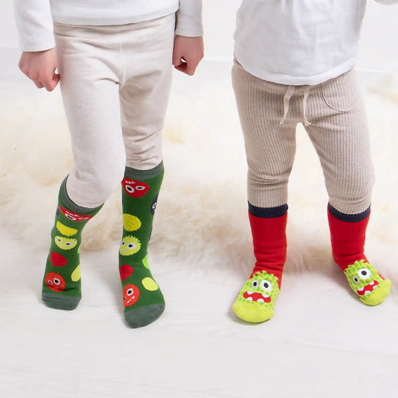 Totes toasties Childrens Original Slipper Socks (Twin Pack)- Monster