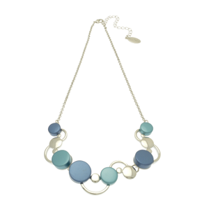 Two Tone Mid Blue Button Necklace