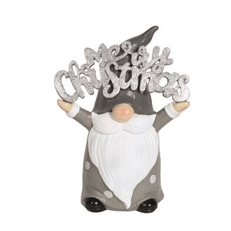 Grey Gonk With Glitter Merry Christmas Decorative Ornament 20.5cm