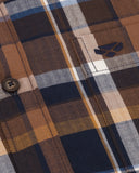 Hoggs of Fife Mens Arran Microfleece Lined 100% Cotton Shirt Navy/Brown