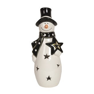 LED Light Up Snowman Skittle Ceramic Ornament in Black and White 22.5cm