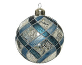 Bauble glass anti-silver inside glitter and blue checkers