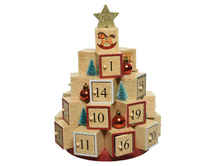 Advent calendar mdf tree boxes w figures w glitter star