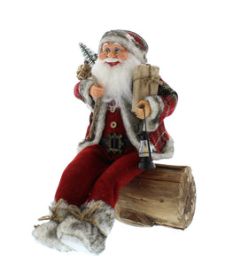 45cm Sitting Fur Trim Tartan Santa