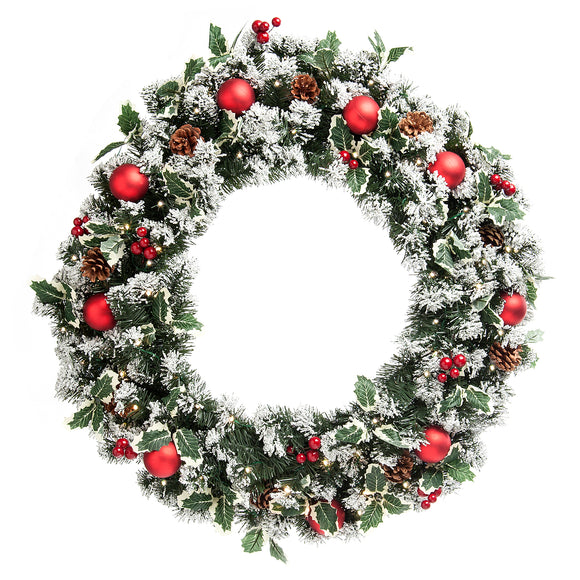 80cm Frosted Holly Wreath