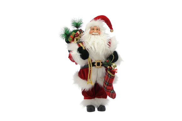 45cm standing traditional santa with stocking