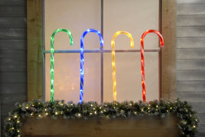 Multi-colour candy cane stakes, set of 4 x 62cm