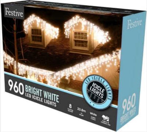 960 Snowing Icicle Timer Lights 23.8m- White